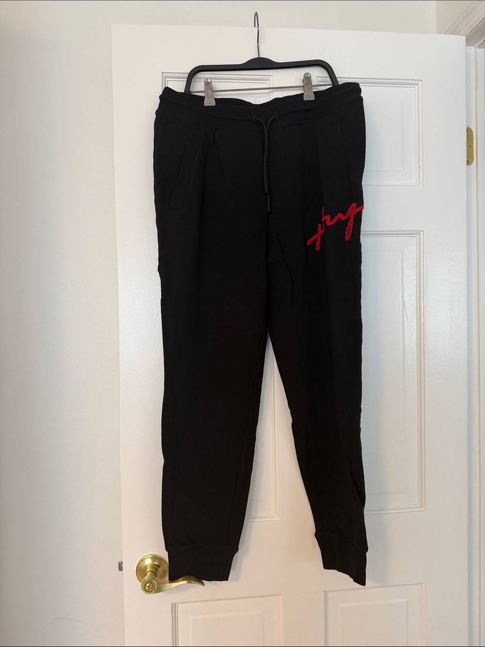 HUGO Black Joggers with Red Script Detail